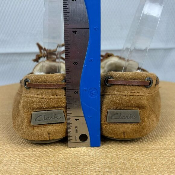 Clarks | Tan Brown Leather Furry Slip On Moccasin Shoes | Size 7 - Picture 6 of 10